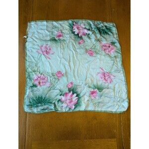 Vintage 100% Silk Square Scarf Lotus Flower Water Lily Floral Green Pink 20"